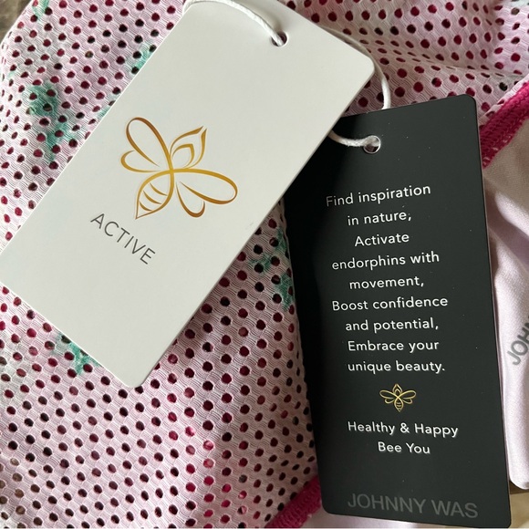 NWT Johnny Was Bee Active High Low Mesh Contrast Tank Top Pink Lace Floral sz S - Picture 11 of 14